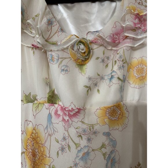 I.C.E Y2K 90s Silk Midi Dress Sz 4 Multicolor Floral Bow Sleeveless VTG - Picture 5 of 8